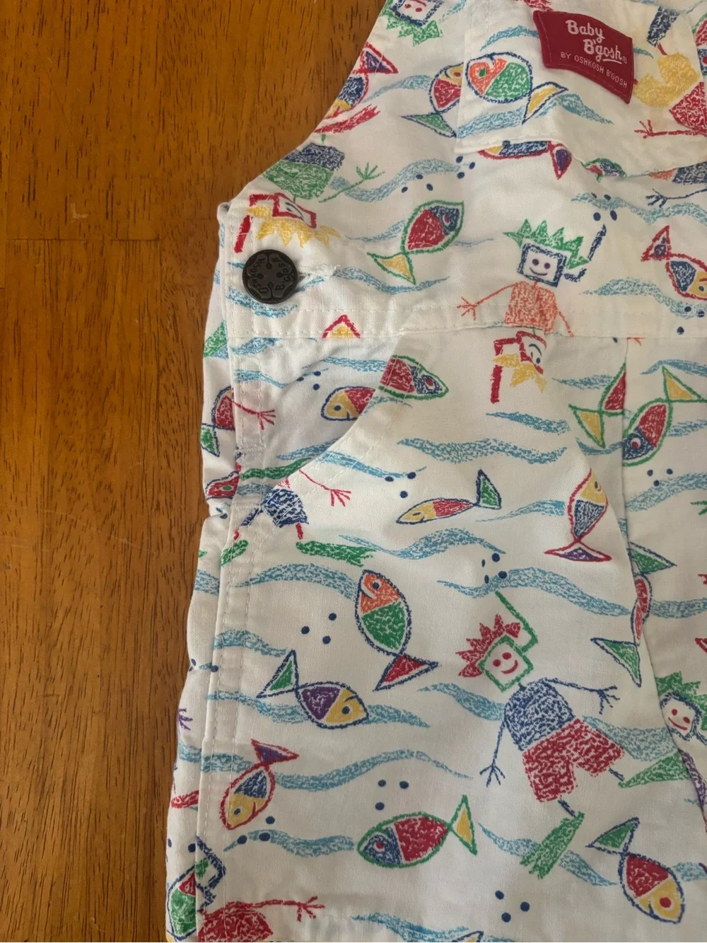 OshKosh B'gosh Baby B’gosh Vintage 90’s Rare Fish Print Short Overalls 24Mo